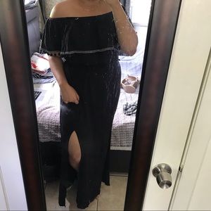 Off Shoulder Maxi Double Slit Dress